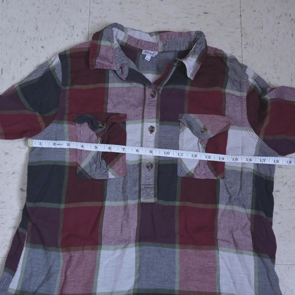 Kismet | Burgundy multicolored plaid half button down long sleeve - Picture 10 of 10